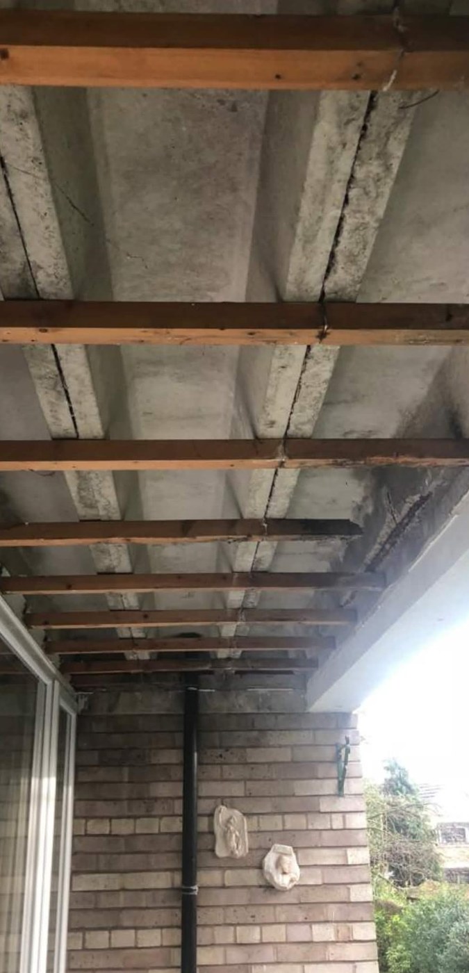 Porch ceiling cladding before work — Crewe
